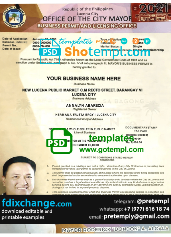 download Philippines City of Lucena private entrepreneur certificate template free fonts