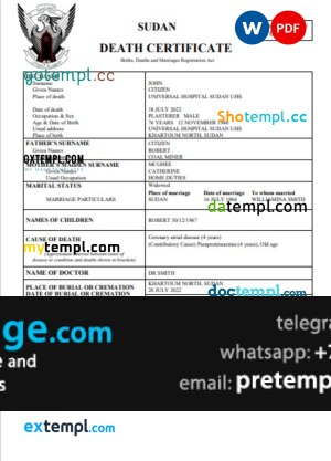 download Sudan vital record death certificate template free fonts