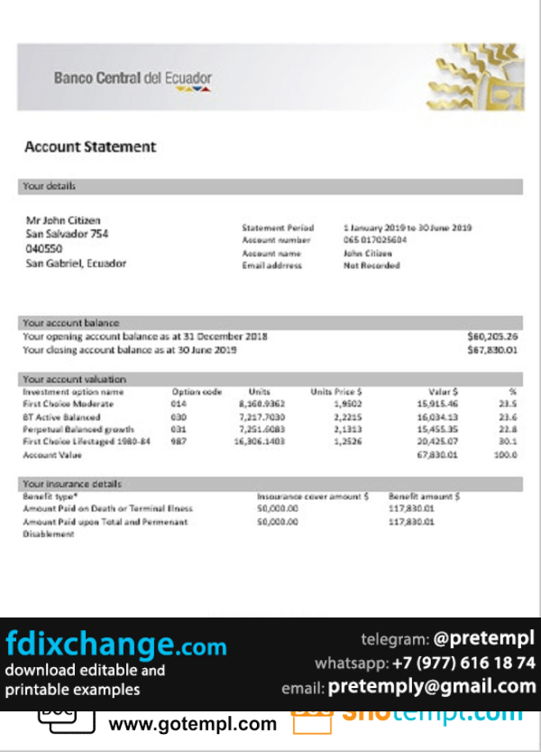 download Ecuador Central Bank of Ecuador bank account closure reference letter template free fonts