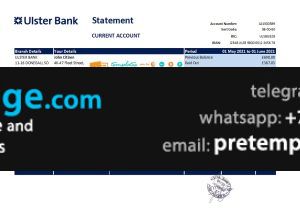 download Republic of Ireland Ulster Bank statement easy to fill template free fonts