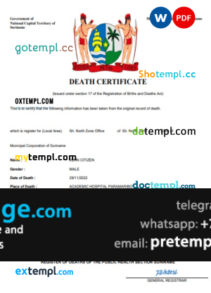 download Suriname death certificate template free fonts, completely editable