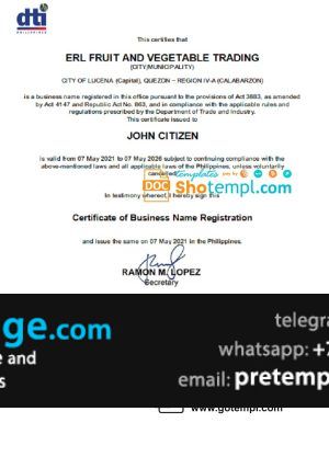 download Philippines Department of Trade and Industry (DTI) private entrepreneur certificate template free fonts