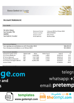 download Ecuador Central Bank of Ecuador proof of address bank statement template free fonts