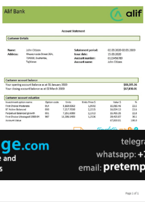 download Tajikistan Alif Bank statement template free fonts
