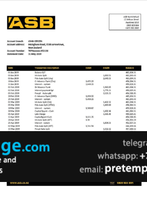download New Zealand ASB proof of addres bank statement template free fonts