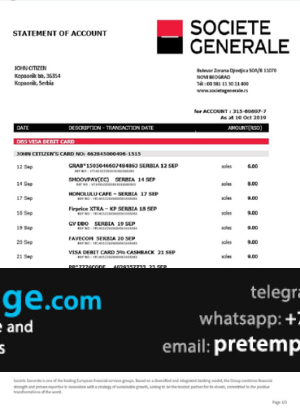 download Serbia Societe Generale bank proof of address statement template free fonts