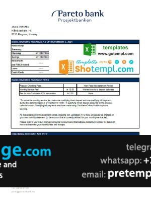 download Norway Pareto bank statement easy to fill template free fonts