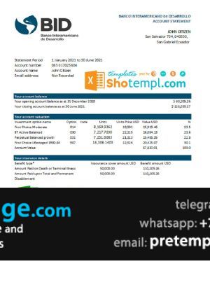 download Ecuador Banco Interamericano de Desarrollo BID bank statement easy to fill template free fonts