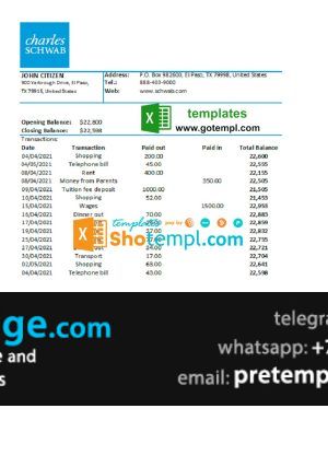 download USA Charles Schwab & Co bank statement easy to fill template free fonts