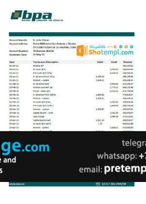 download Cuba Banco Popular de Ahorro (BPA) bank statement easy to fill template free fonts