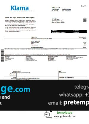 download Finland Klarna Bank statement template free fonts, in Finnish language