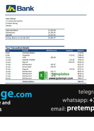 download Jamaica National Bank statement easy to fill template free fonts