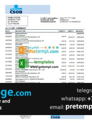 download Czech Republic Československá Obchodní Banka bank statement easy to fill template free fonts