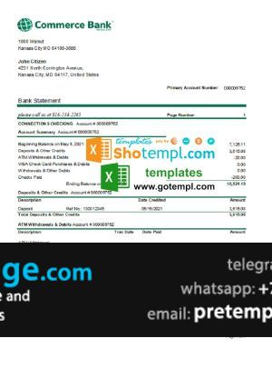 download USA Commerce Bank statement easy to fill template free fonts
