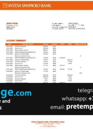 download Slovenia Intesa Sanpaolo Bank, Poslovalnica Koper bank statement template free fonts