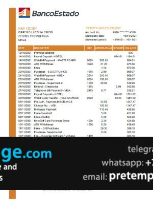 download Chile Banco del Estado de Chile bank statement easy to fill template free fonts