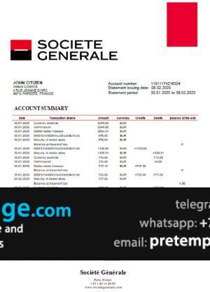 download France Société Générale bank statement template free fonts