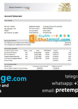 download Ecuador Central Bank of Ecuador bank statement easy to fill template free fonts