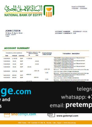 download Egypt National Bank of Egypt proof of address bank statement template free fonts