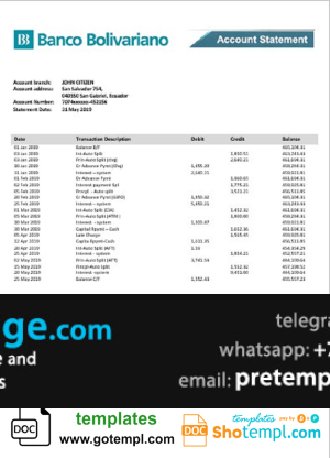 download Ecuador Banco Bolivariano proof of address bank statement template free fonts