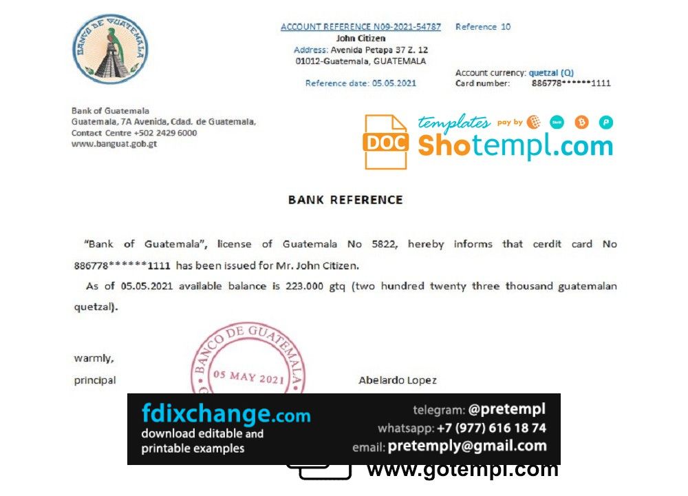 download Guatemala Bank of Guatemala bank account balance reference