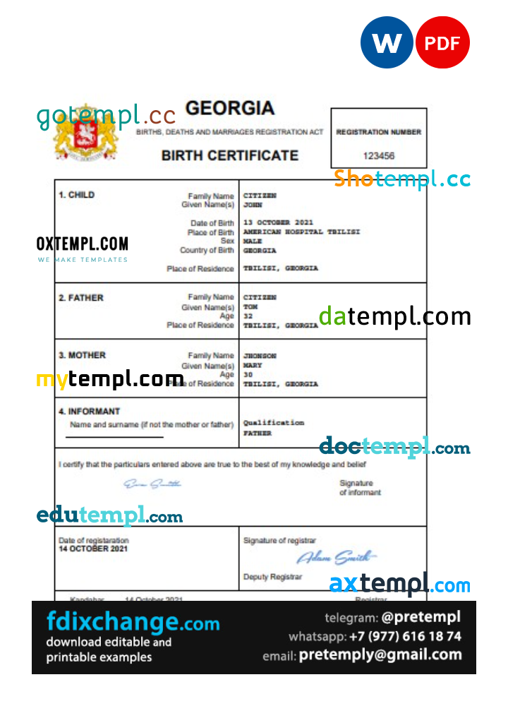 download Georgia vital record birth certificate template free fonts, completely editable
