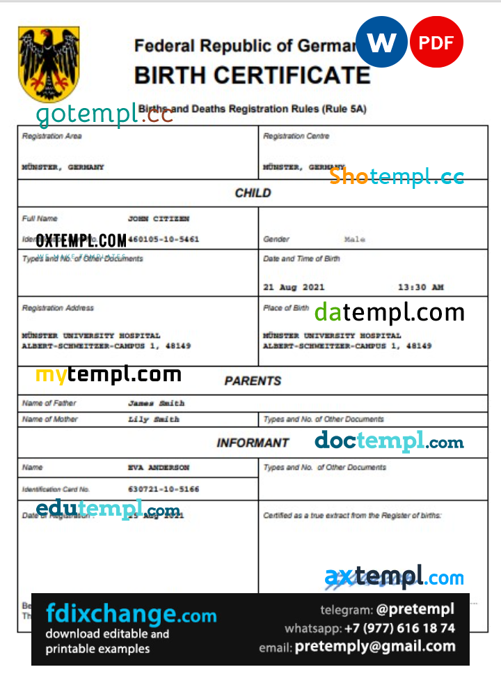 download Germany birth certificate template free fonts, completely editable