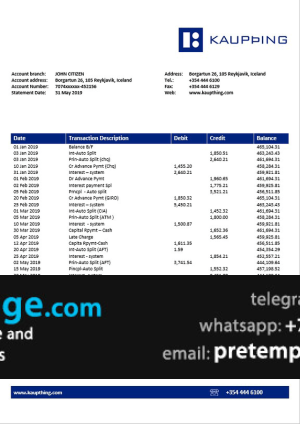 download Iceland Kaupthing bank statement template free fonts