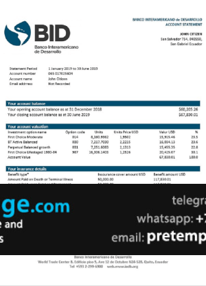 download Ecuador Banco Interamericano de Desarrollo (BID) bank statement template free fonts, good for address prove