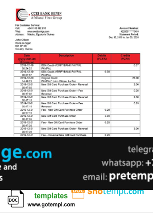 download Equatorial Guinea CCEI Bank proof of address statement template free fonts