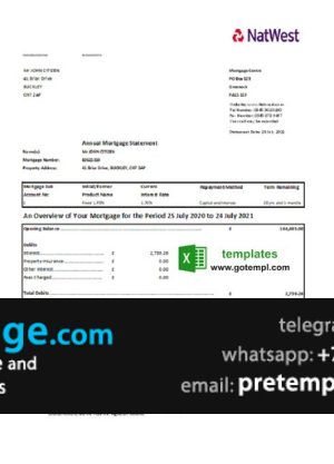 download United Kingdom NatWest bank statement template free fonts