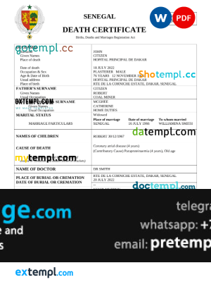 download Senegal vital record death certificate template free fonts