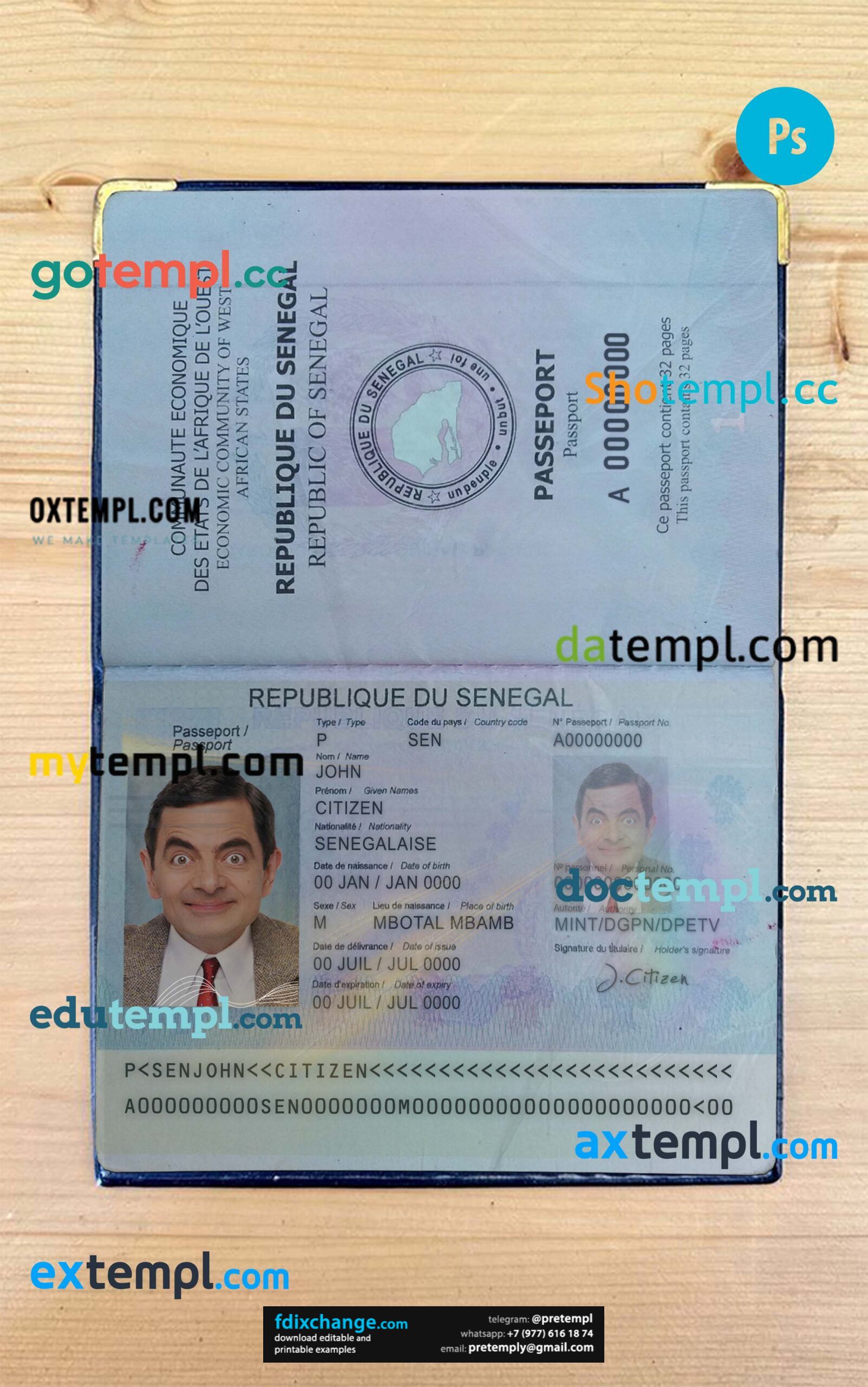download Senegal passport photo look template free fonts, 2 in 1