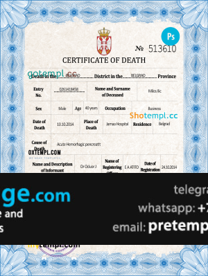download Serbia death certificate template free fonts, completely editable