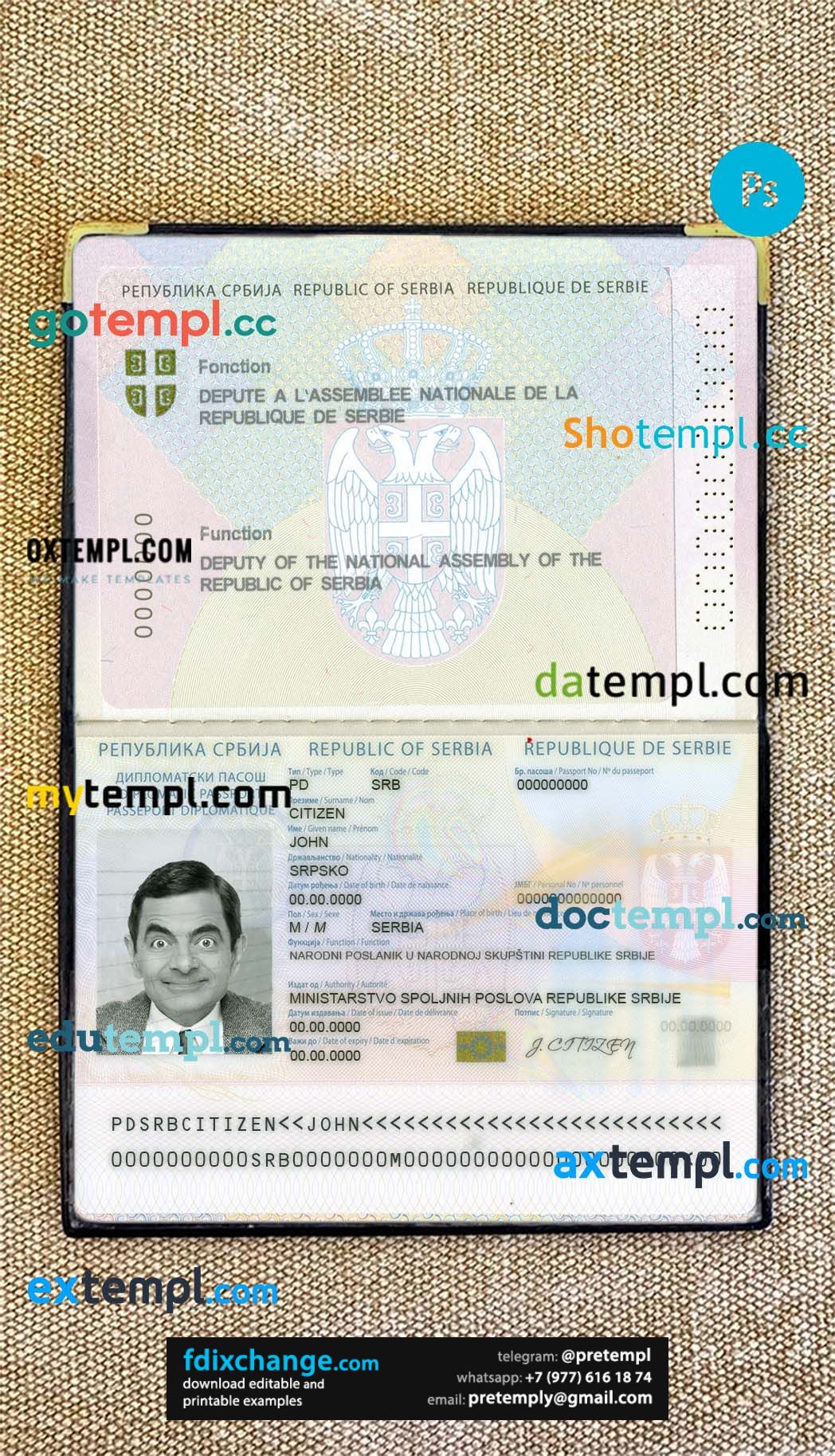 download Serbia diplomatic passport photo look template free fonts, 2 in 1