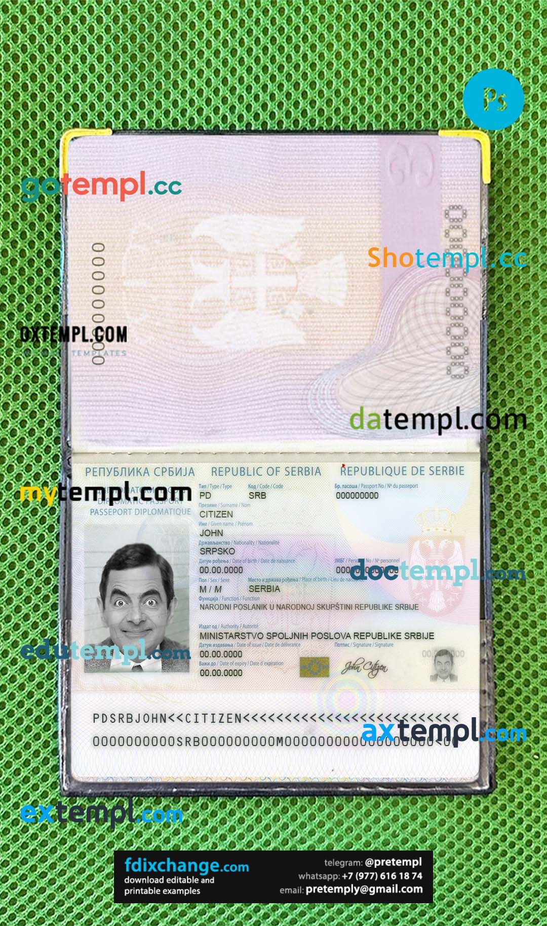 download Serbia passport PSDs, editable scan and photograghed picture template free fonts (2016-present),2 in 1