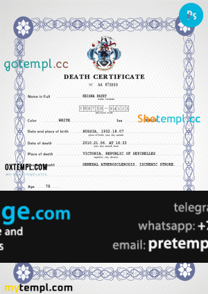download Seychelles vital record death certificate template free fonts