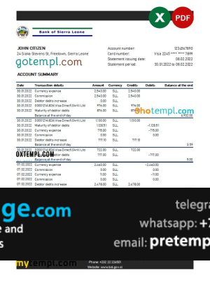 download Sierra Leone Bank of Sierra Leone bank statement, template free fonts