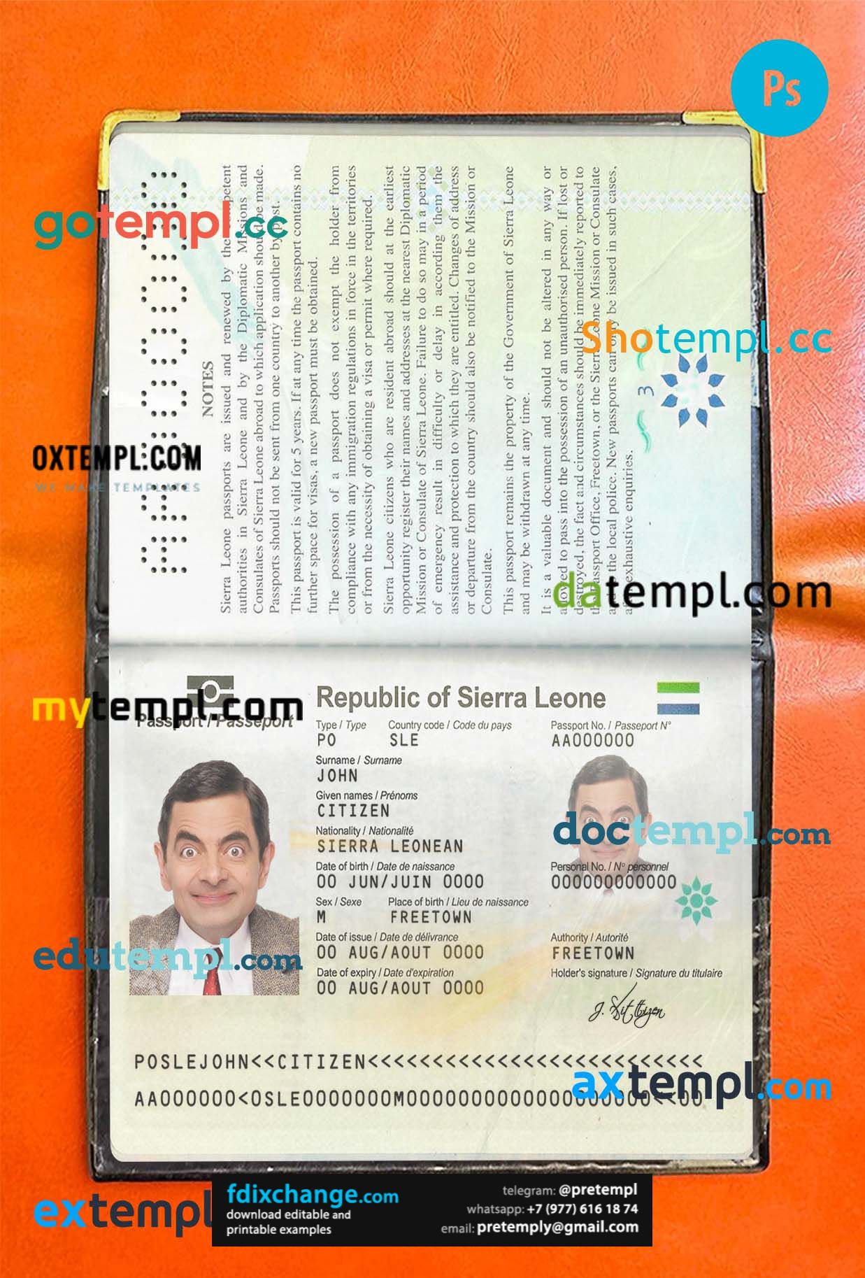 download Sierra Leone passport photo look template free fonts, 2 in 1