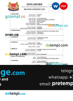 download Singapore vital record death certificate template free fonts