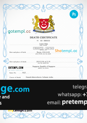 download Singapore death certificate template free fonts, completely editable