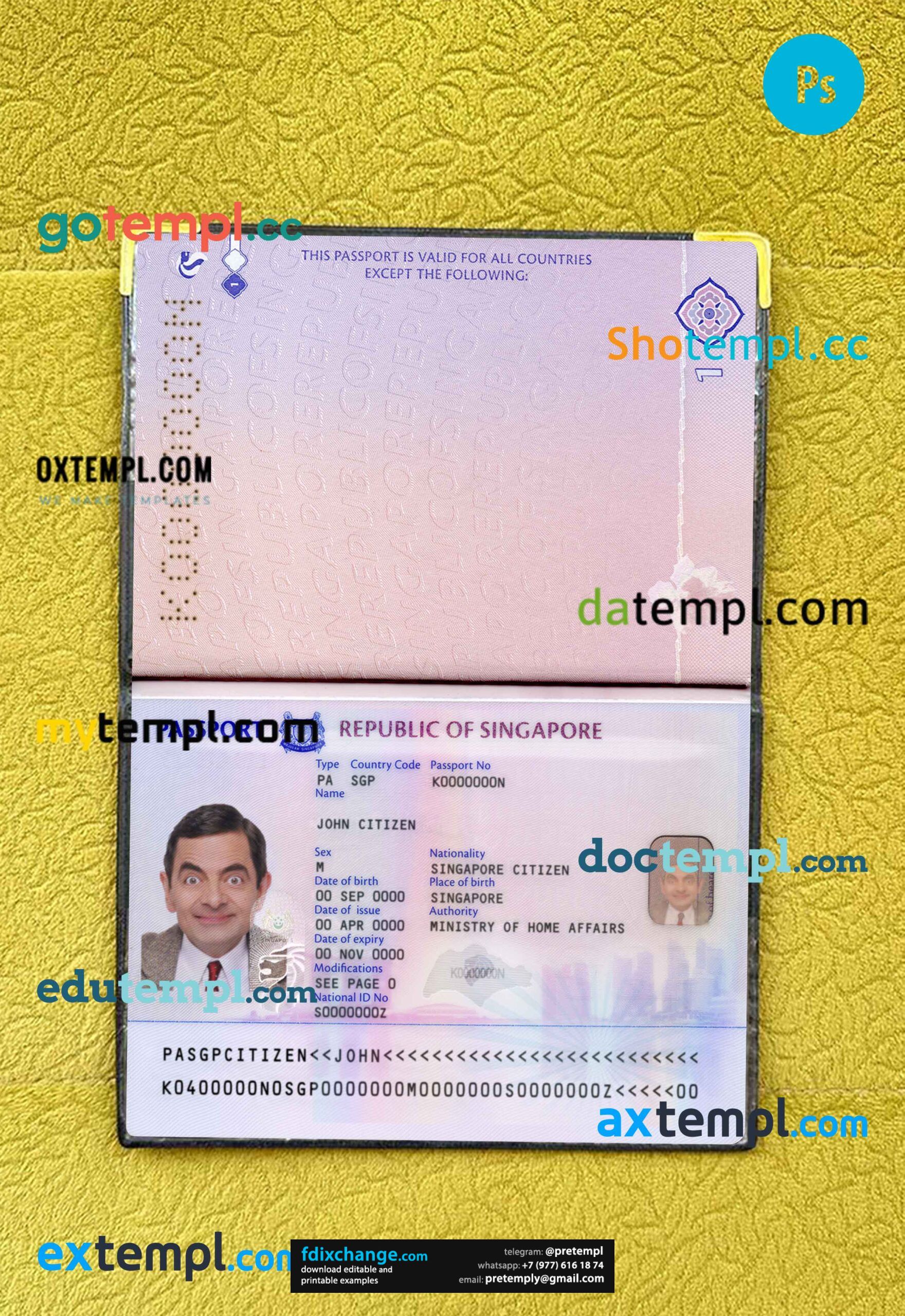 download Singapore passport template free fonts (2017+), 2 in 1
