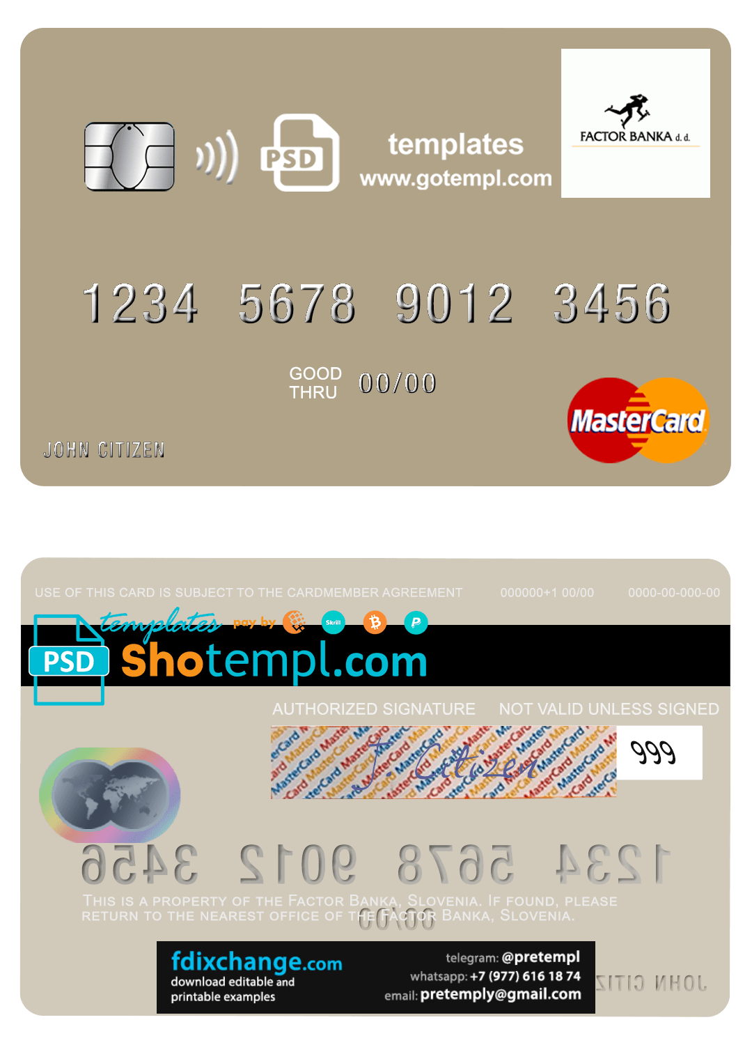 download Slovenia Factor Banka mastercard template free fonts