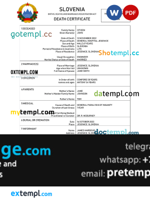 download Slovenia vital record death certificate template free fonts