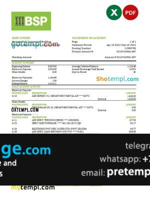 download Solomon Islands BSP bank statement, template free fonts