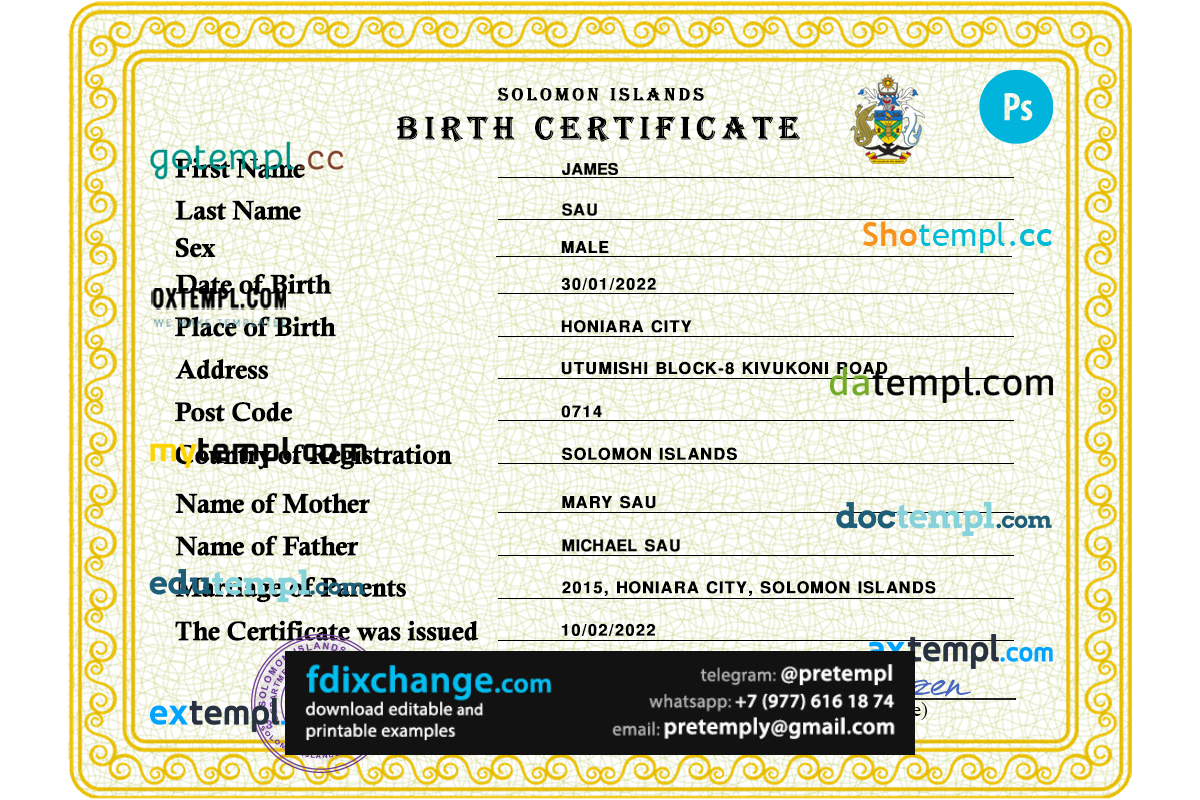 download Solomon vital record birth certificate template free fonts