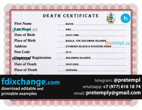 download Solomon vital record death certificate template free fonts