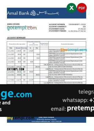 download Somalia Amal bank statement, template free fonts