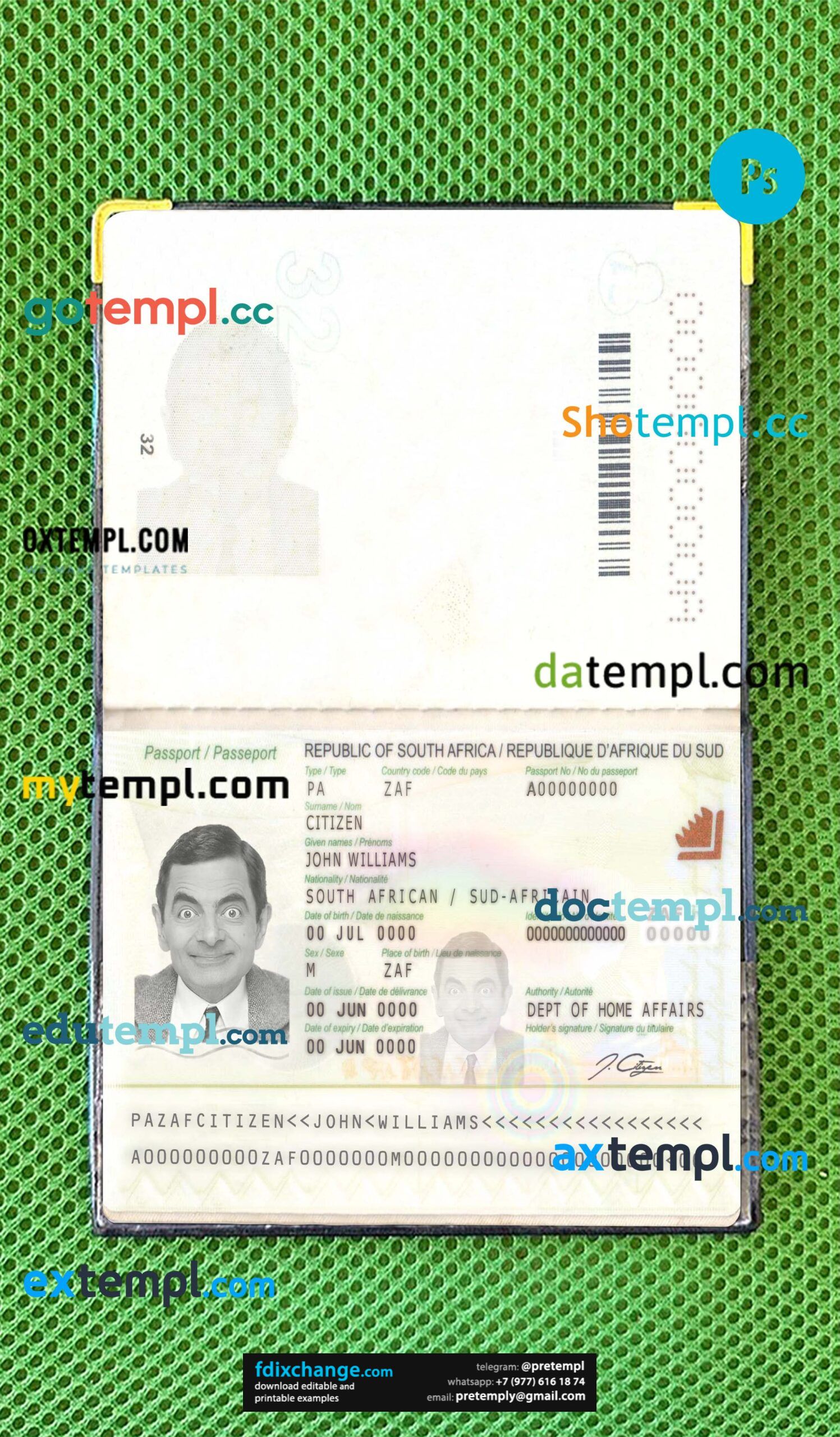 download South Africa passport photo look template free fonts (2009-present),2 in 1