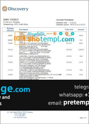download South Africa Discovery bank statement template free fonts